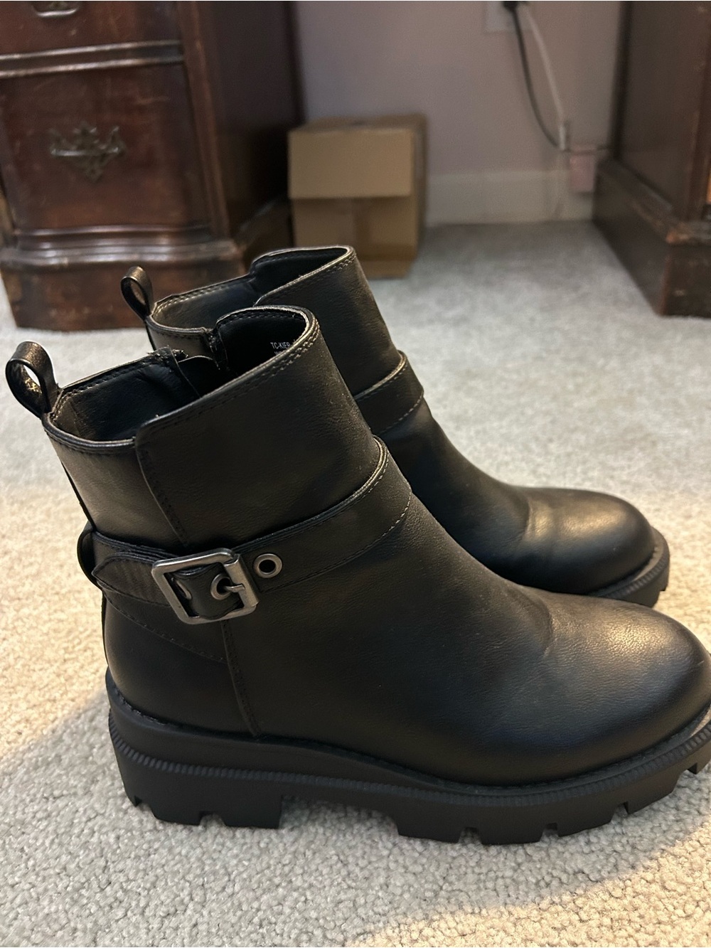 True Craft Black Ankle Boots with Buckle Strap
